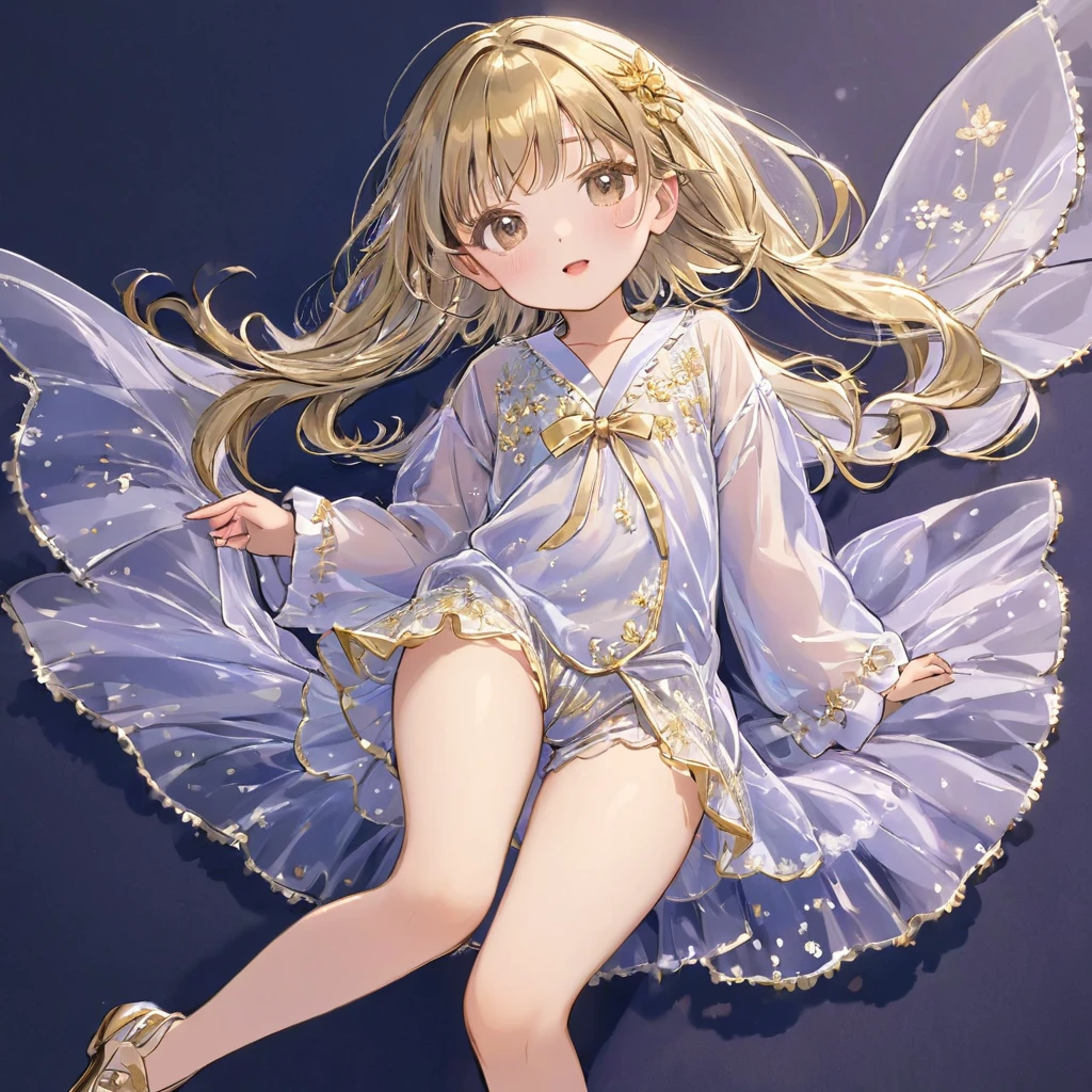 , 1people、Pajamas、Gold and silver thread embroidery、Wearing semi-transparent bloomers that reach down to the knees、Translucent slip