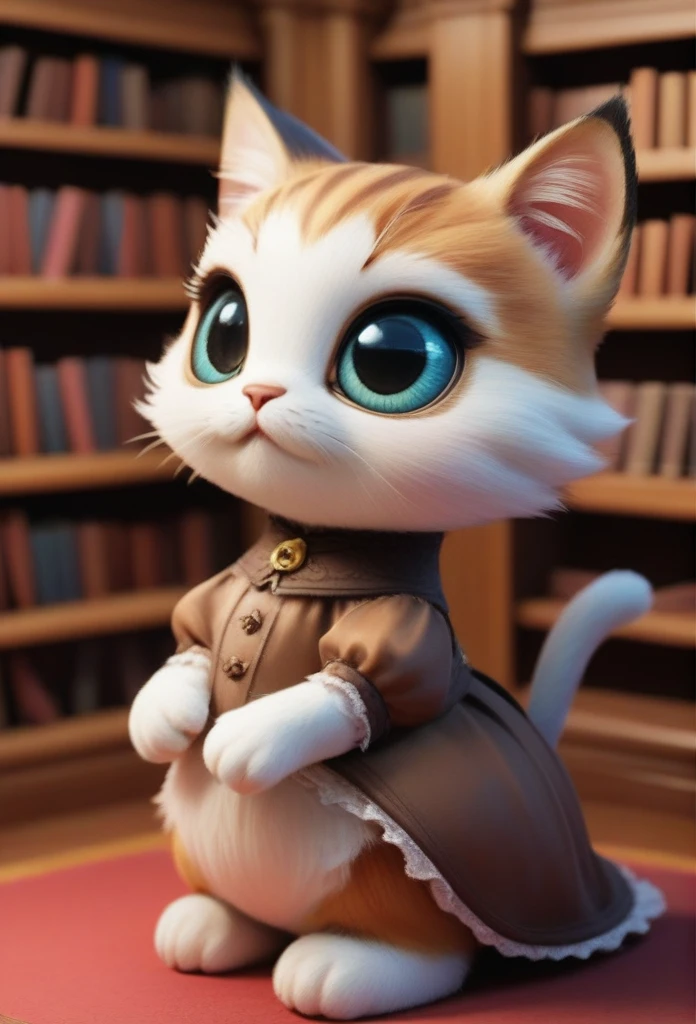 score_9, score_8_up, score_7_up, score_6_up, score_5_up, score_4_up,UHD, 
adorable cat-like creature big eyes, Victorian, smart, cute, serious, library