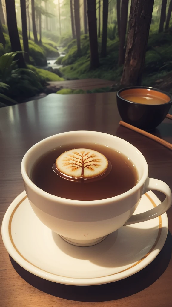 ginger tea cup with the forest background