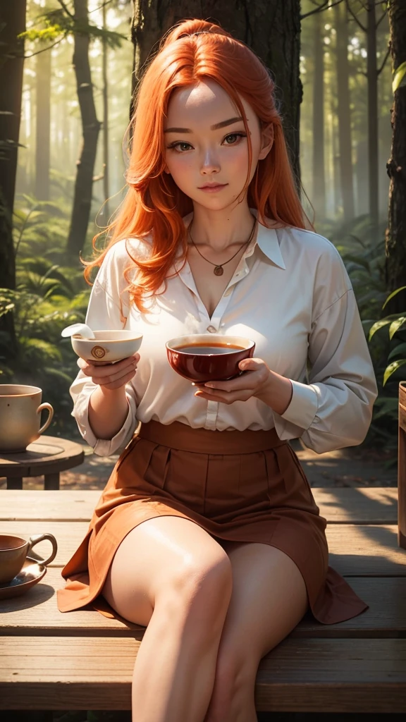 ginger tea cup with the forest background
