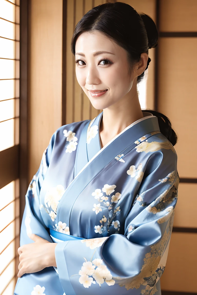 (最high quality、Tabletop、8K、Best image quality、Award-winning works)、(一人のbeautiful成熟した女性:1.1)、Adult face、(Innkeeper:1.1)、(Elegant floral kimono:1.2)、(A kimono with a perfect and precise collar:1.2)、Perfect mature woman portrait photo、Glowing Skin、Standing Elegantly、(Blurred elegant and exquisite perfect Japanese style room background:1.3)、(The most natural and perfect tidy Japanese style room background:1.2)、Glowing White Skin、Very white skin、(Accentuate your body lines:1.1)、(The most graceful posture:1.2)、(Large Breasts:1.2)、A perfect smile、完璧なbeautiful光沢のある唇、(Accurate anatomy:1.2)、(A perfect and elegant outfit:1.1)、(Standing with good posture:1.1)、(beautiful, high quality, Large kimono obi:1.2)、(Long kimono:1.2)、(完璧で自然なbeautiful袖:1.2)、(完璧で自然なbeautiful衿:1.2)、(完璧で自然なbeautiful着物:1.2)、(完璧で自然なbeautiful袂:1.2)、(完璧で自然なbeautiful帯:1.2)、(Chignon:1.2)、(Natural and perfect wrist:1.1)
