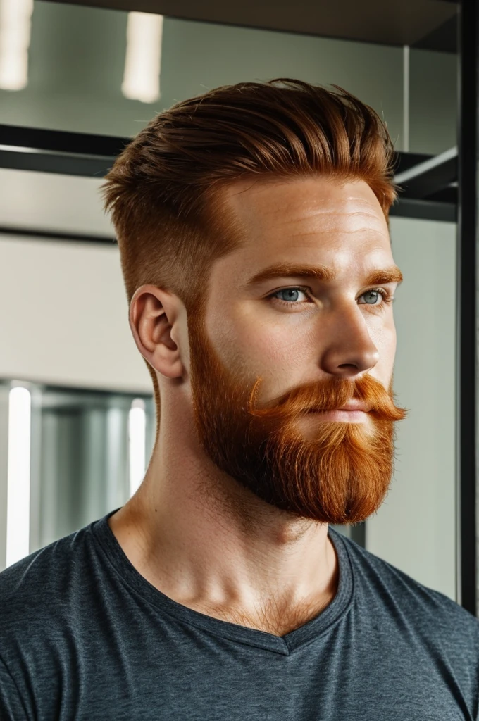 A 30 years old man. Short beard, ginger, good looking 