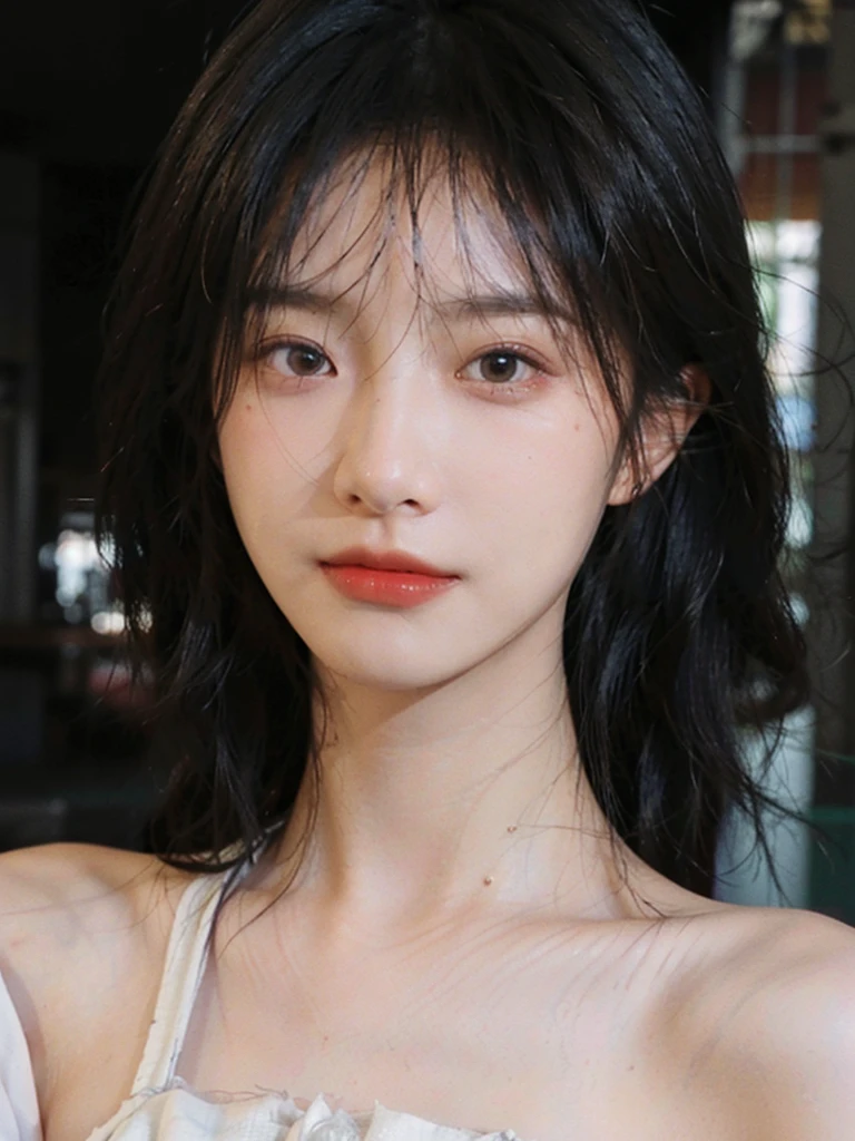 (Skin details:1.4), (smooth skin textures:1.3), (Upper body:1.4),(Upper Body:1.3)Lipstick, background, earrings, serene, calm, (Realistic and detailed eyes:1.2), Natural skin texture, Realistic facial details, Soft dramatic lighting, Vivid details, 35 mm film, outdoor, (Photo Practical:1.4), (hyper Practical:1.4), (Practical:1.3), (Smoother lighting:1.05), (Improve lighting quality:0.9), (Highest quality real skin textures:1.4), Exquisite eyes, Delicate face, Close-up of face, (Enhance the beauty of skin texture:1.1), Hair details,(Large Breasts:1.3)normal body ratio, short hair, Moles under the eyes, A faint smile,Portrait Photography, Depth of Field, Bokeh, Surrealism, Ray Tracing, (Portrait Photography:1.1), Surrealism, High Detail, Chiaroscuro, Ray Tracing, reflected light, Ultra HD, Ultra HD, masterpiece, Textured Skin, Super Detail, High Detail, high quality, best quality