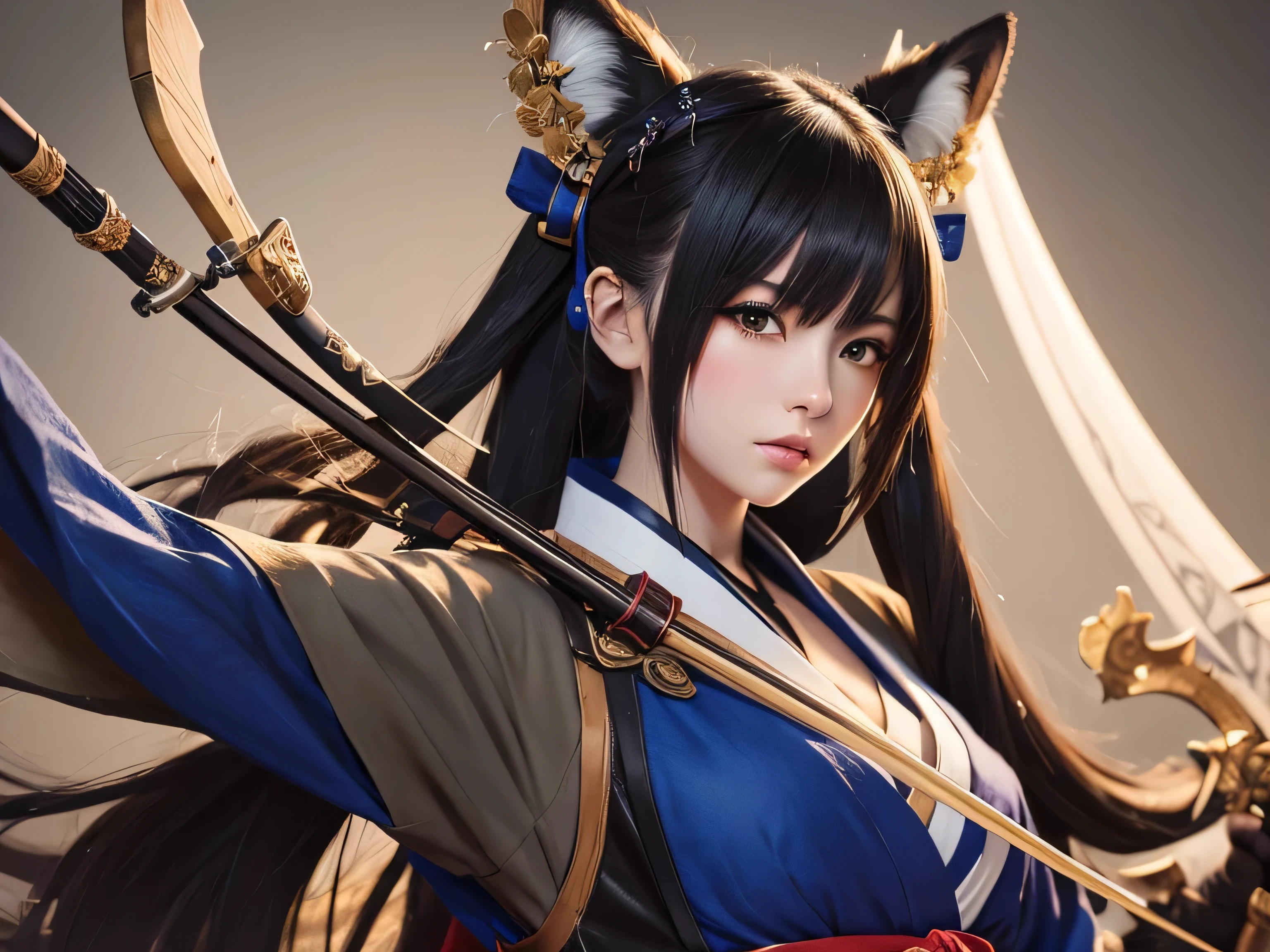 a woman with a bow in her hand, onmyoji detailed art, extremely detailed artgerm, onmyoji, onmyoji portrait, artgerm detailed, anime girl with a bow and arrow, artwork in the style of guweiz, fox nobushi holding a naginata, artgerm. high detail