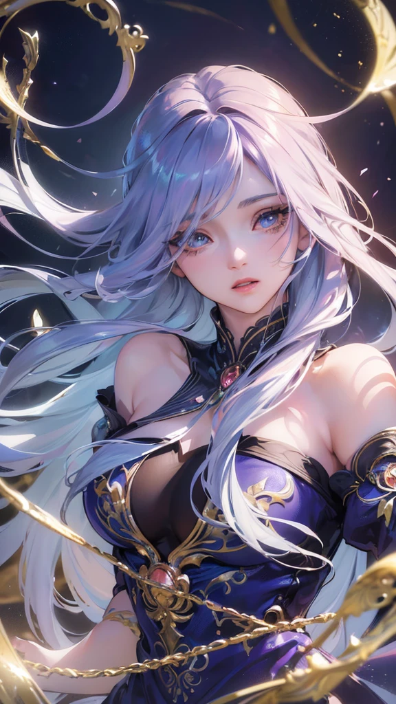 a beautiful anime girl, detailed face, captivating eyes, long eyelashes, cute expression, flowing hair, elegant dress, fantasy background, magical atmosphere, intricate details, vibrant colors, dynamic lighting, (best quality,4k,8k,highres,masterpiece:1.2),ultra-detailed,(realistic,photorealistic,photo-realistic:1.37),intricate details,vibrant colors,dynamic lighting