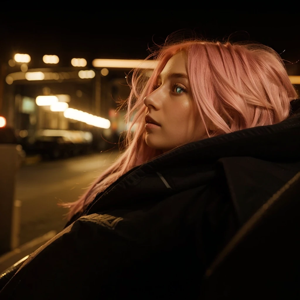 25-year-old Caucasian French girl with shoulder-length messy pink hair, adorned with ,  hair l . Captured in the best quality, this illustration serves as a 4K wallpaper,