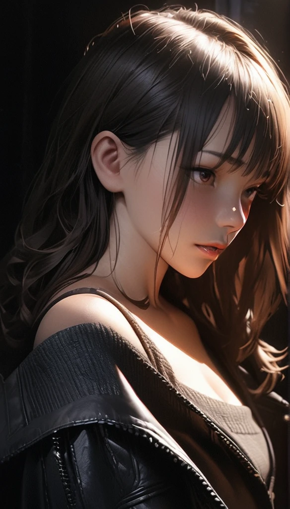 Best quality, masterpiece, ultra high res, (photorealistic:1.4), raw photo, 1boy, offshoulder, in the dark, deep shadow, low key, cold light, detailed skin