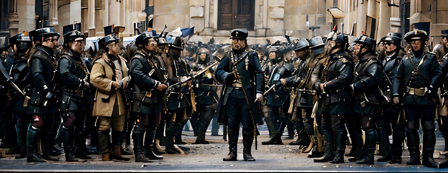 France in the 18th century HD surrounded by the masses and officers in the middle realistic realism