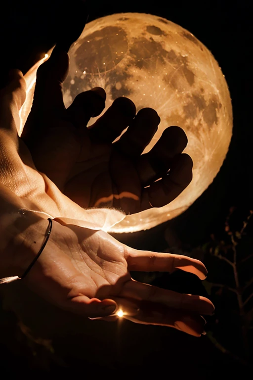 "O Sol, the moon and stars being positioned in the sky by glowing hands."
