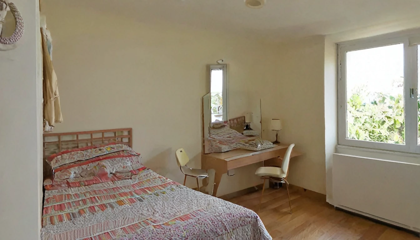room with bathroom, bed, wardrobe, quiet environment