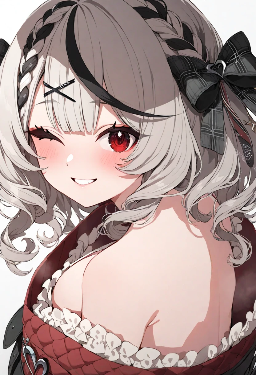 (muste piece), (best quality), very detailed eyes, expressive eyes, perfect face, very detailed face, highly detailed face, beautiful girl, 8K, beautiful girl, white background, delicate and beautiful face and eyes, dark intense shadow,
1 girl, vtuber style, cool girl, hololive, Sakamata Chloe, kimono, big chest, clavicle, one eye close winking, smile, (whole body), standing, from back, looking back, sunrsing,