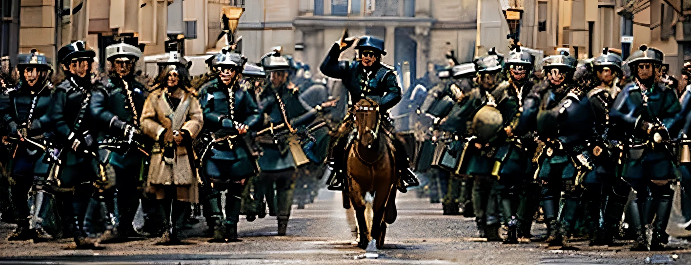 France in the 18th century HD surrounded by the masses and officers in the middle realistic realism