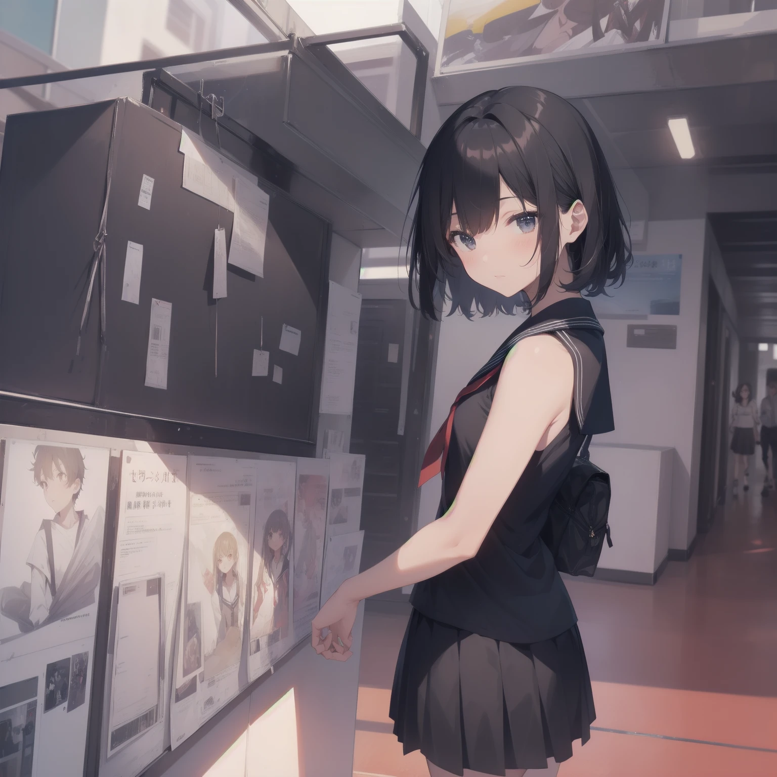 ultra-absurdres-Top quality by artist God, ultra-detailed, high resolution, anime moe artstyle, best anime 8k konachan wallpaper, pixiv contest winner, pool:2810, perfect anatomy,break, 1girl, (Please draw a girl walking sleepily to school alone. )break,(Solo,little female, 13-year-old:1.3),Full limbs, complete fingers,a junior high school student, (very short hair), short cut, flat chest, , small butt, small black eyes, beautiful detailed eyes, well-proportioned iris and pupils, expressive eyes, highres detailed hair, soft expression, salor school_uniform, sailor collar, serahuku, bow, pleated skirt,(Detailed Lighting), (Detailed background), in the School commute route. break,super detailed skin, Best cinematic lighting powered by famous artist, 8k,beauty illustration,photoshop_(medium),very aesthetic,break,((artist:yamamoto_souichirou )), artist:clamp ,artist:carnelian ,artist:kantoku ,