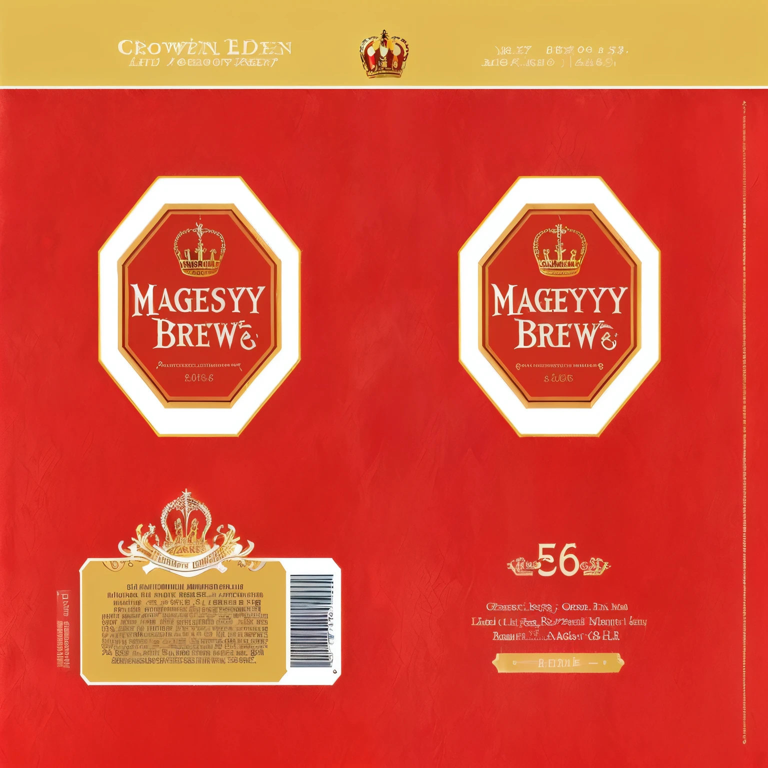 a close up of a label for a beer with a crown on it, majesty, majestic masterpiece, detailed image, front label, 1 6 x 1 6, majestic, in majestic, front side view full sheet, ƒ/5.6, majestic spires, malt, full res, magically dense, 2016, 2 0 1 6, majestic”