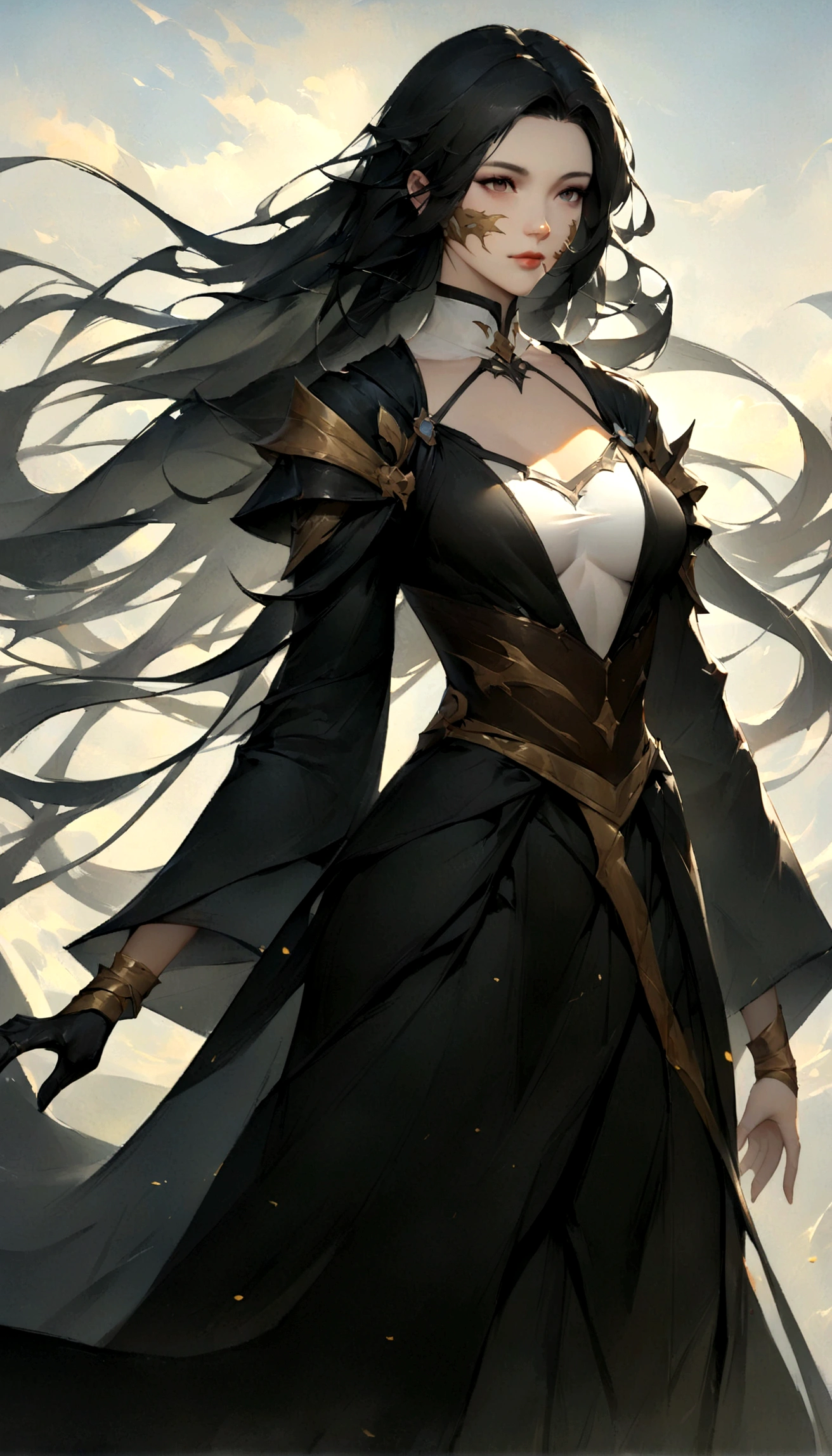 a close up of a woman with a blind on her face, by Yang J, artwork in the style of Guweiz, flowing hair and long robes, beautiful character painting, by Tang Yifen, by Zhang Han, by Xie He, Guweiz, dark fantasy style art, by Zeng Jing, by Zhou Fang, Guweiz on pixiv artstation,Strong body