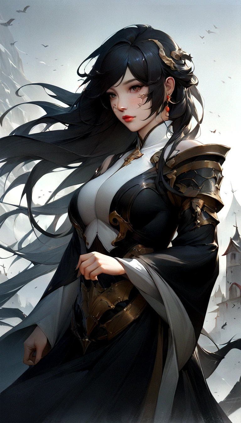 a close up of a woman with a blind on her face, by Yang J, artwork in the style of Guweiz, flowing hair and long robes, beautiful character painting, by Tang Yifen, by Zhang Han, by Xie He, Guweiz, dark fantasy style art, by Zeng Jing, by Zhou Fang, Guweiz on pixiv artstation，Strong body