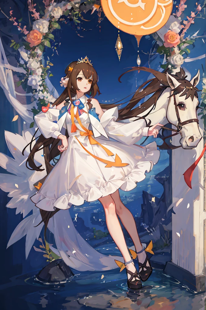 ((Break 1 Girl, , jasmine \(Pokemon\), Princess Dress, White jacket, Round orange ribbon, Brown eyes)),(Best image quality),(Master's Work), (Super detailed),(Detailed eye depiction:1.2),(Floating colorful wind:1.4),(Upper Body:1.5),(Manny colorful butterfly:1.3),(Clouds:1.4),(Lens flare:1.3),(Stern expression:1.5),(Movie Posters:1.0,(Tarot Border:1.0),The portrait is centered,(From below:1.1),(close:1.2),(looking return:1.5),(Chaotic geometric images:1.3),(Negative Space:0.8),(Drawing Board:1.3),(Giant crystal ball:1.2), (Hello:1.3),(Ethereal colorful ink flows:1.3),(return_cut out:1.3)