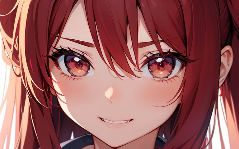 High resolution, 2D anime style,,{{red and gold eyes}} beautiful eyes,high and beautiful nose,thin face,ruby red long hair,Cool adult woman,Chest is slightly larger,she looks very happy,biting one's lips, she was very angry, she wears glasses,she narrows her eyes,Fashion that shows cleavage,I'm studying by the window with earphones in my ears.,clean cityscape at night, {{big breasts}}, working at pc