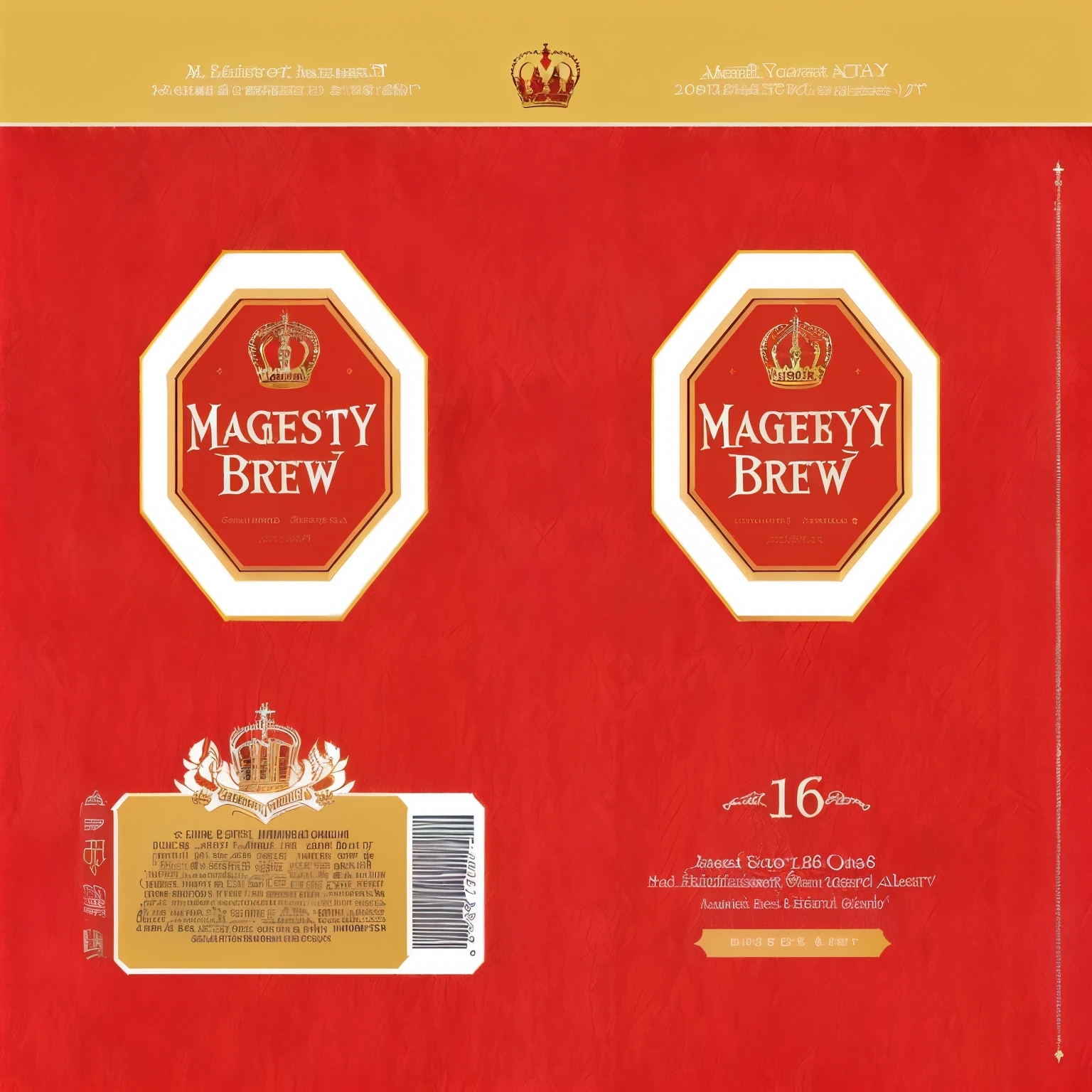 a close up of a label for a beer with a crown on it, majesty, majestic masterpiece, detailed image, front label, 1 6 x 1 6, majestic, in majestic, front side view full sheet, ƒ/5.6, majestic spires, malt, full res, magically dense, 2016, 2 0 1 6, majestic”