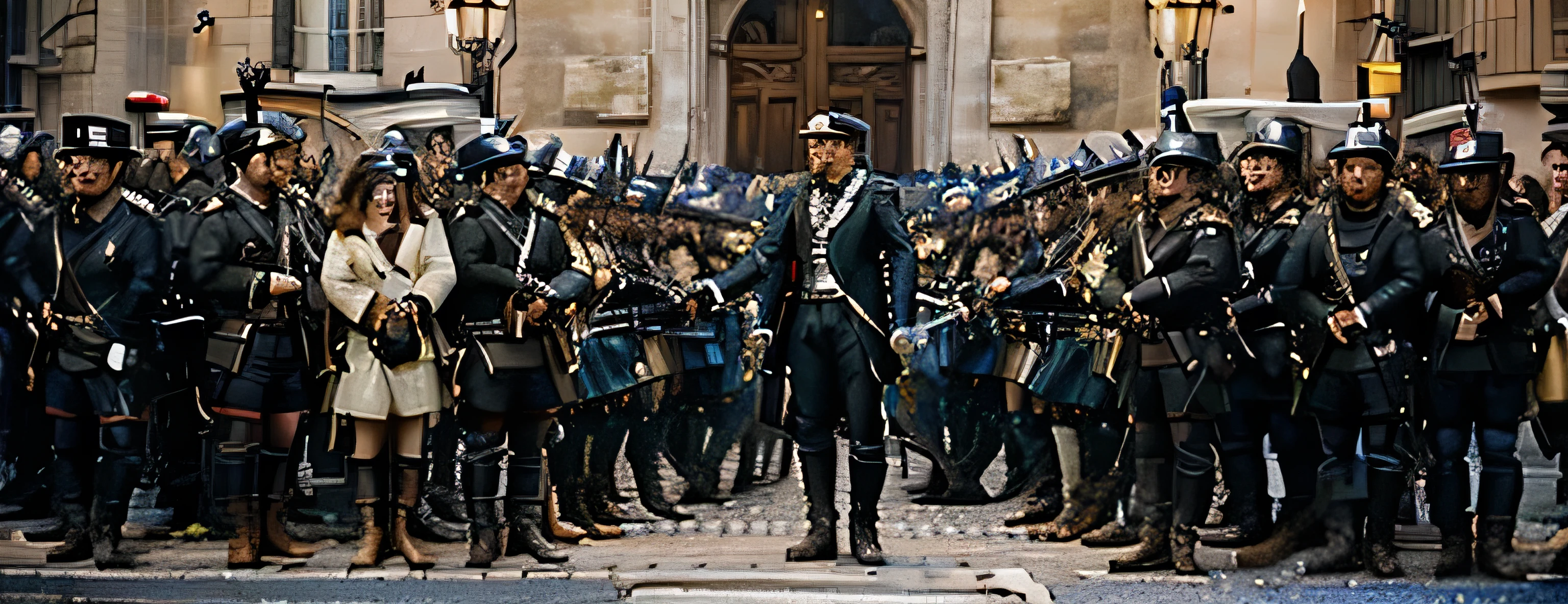 France in the 18th century HD surrounded by the masses and officers in the middle realistic realism