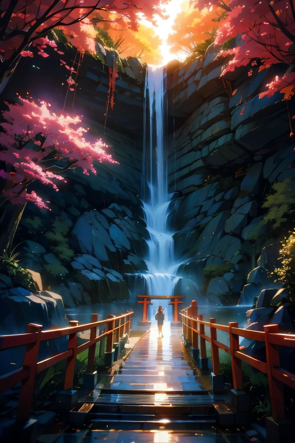 beautiful，Torii waterfall walk，kimono