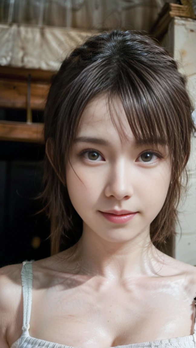 ((Highest quality、8K、masterpiece:1.limカップル、modelカップル、(Realistic, Intricate details:1.2), indoor、Girl's Room、bed、Warm light、A bright smile、The wonderfulness of smile、Bright image、, Beautiful Face, Brown eyes, The light shines on your face, Blushing, short hair,Bright Face、 (Age 39 years old 、Loungewear、Shorts、Short sleeve、Brown Hair、Shortcuts、Beautiful woman 1, (slimな顔), (The body is slim), (Brown Hair), (Shortcuts), cheeks turn a little red,Attractive beauty, In a prominent place (From the waist up) Nova Frog Style, actress, model, Upper Body, slim, smile, (smile: 1.15), Beautiful fine grain, Depth f/2,saturation, High Contrast, Strong light and shadow,Moist Body:1.5、3D texture、Delicate eyes、Brown Hair、The hair is very shiny、