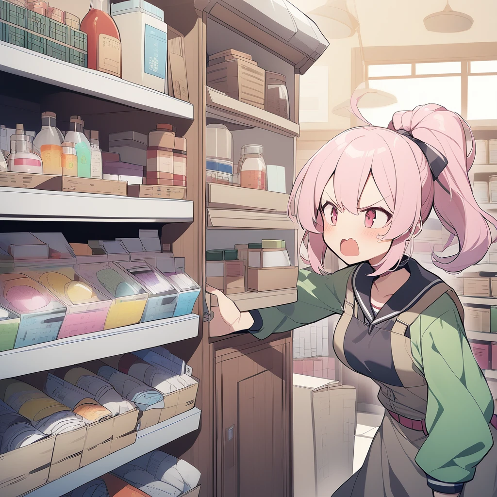 One girl,ponytail、angry、Girl、pink、Shopkeeper's Daughter、Pawnbroker、Red hair