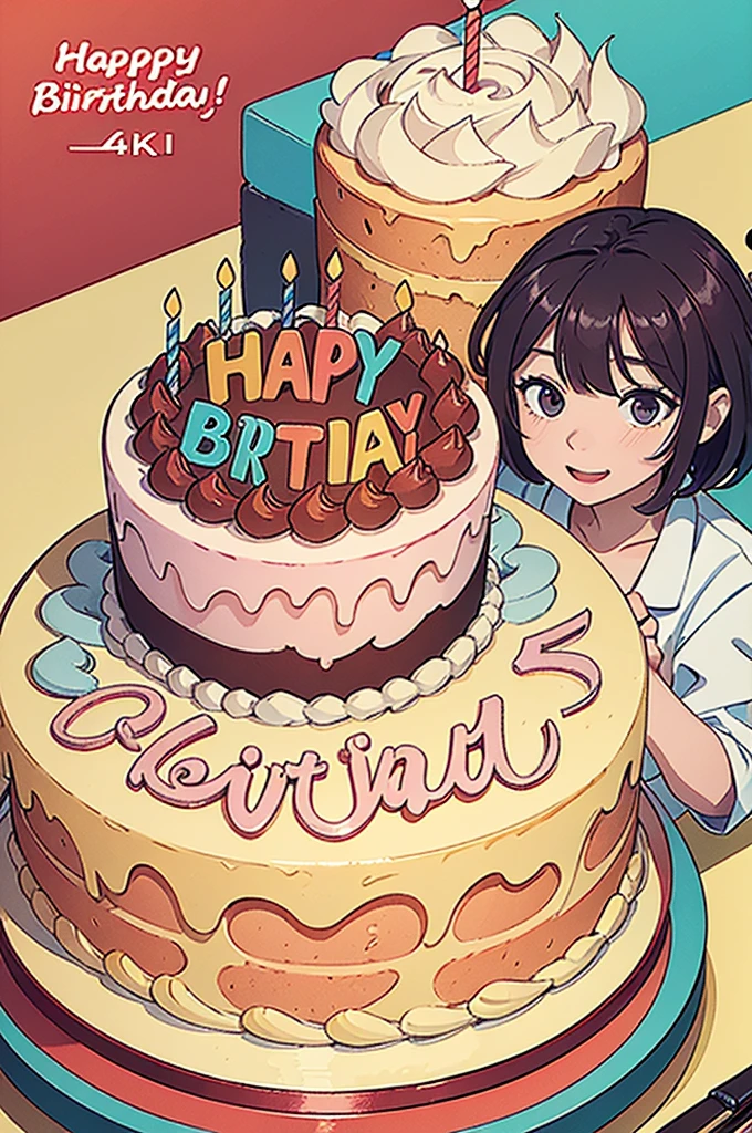 HAPPY Birthday,4K,high resolution,red, colorful,Cake illustration,No people,colorfulな風船,pastel colour