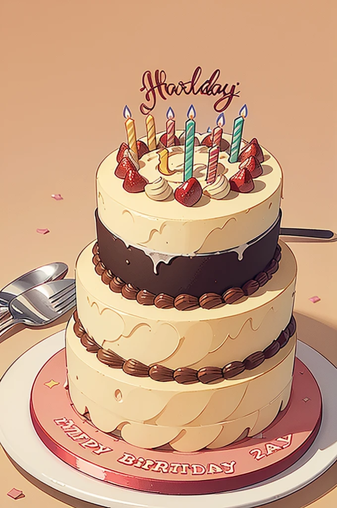 HAPPY Birthday,4K,high resolution,red, colorful,Cake illustration,No people,colorfulな風船,pastel colour