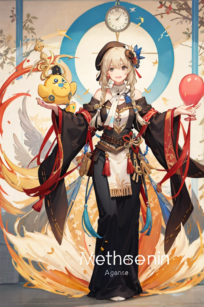 (Best image quality),(Master's Work), (Super detailed),(Detailed eye depiction:1.2),((Break 1 Girl, , jasmine \(Pokemon\), Princess Dress, White jacket, Round orange ribbon, Brown eyes)),(Floating colorful wind:1.4),(Upper Body:1.5),(Manny colorful butterfly:1.3),(Clouds:1.4),(Lens flare:1.3),(Stern expression:1.5),(Movie Posters:1.0,(Tarot Border:1.0),The portrait is centered,(From below:1.1),(close:1.2),(looking return:1.5),(Chaotic geometric images:1.3),(Negative Space:0.8),(Drawing Board:1.3),(Giant crystal ball:1.2), (Hello:1.3),(Ethereal colorful ink flows:1.3),(return_cut out:1.3)