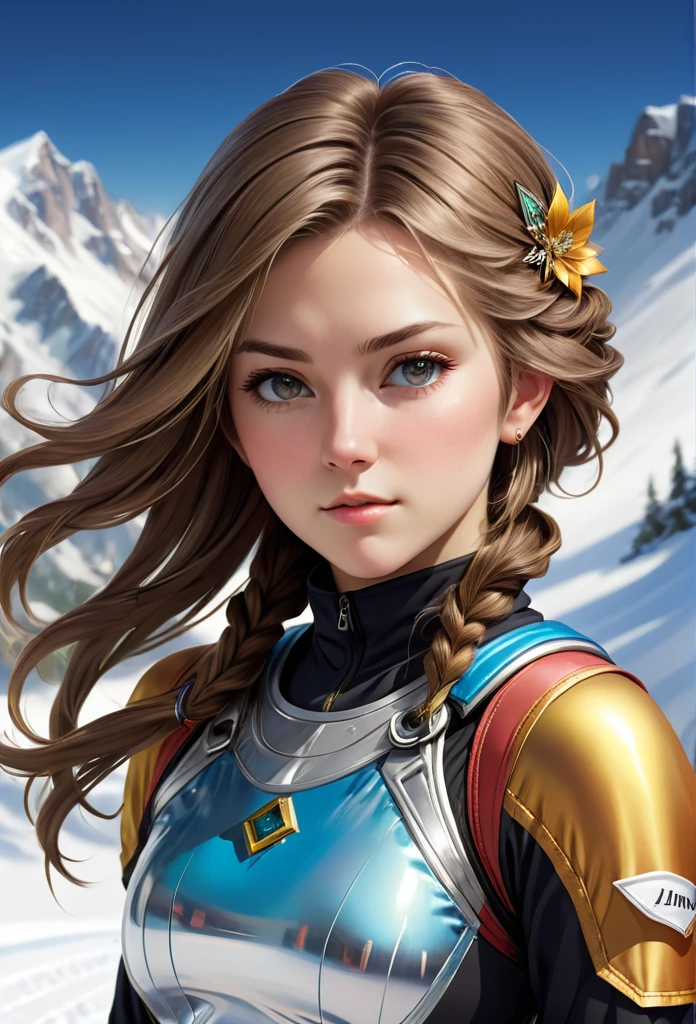 8K resolution, masterpiece, Highest quality, Award-winning works, unrealistic, Final Fantasy, Royal Jewel,Photorealistic by Midjourney and Greg Rutkowski, , elegant, Very detailed, Delicate depiction of hair, Miniature Painting, Digital Painting, Art Station, Concept Art, Smooth, Sharp focus, , nature, Clear shadows, , 22-year-old woman, , Height: 170cm, Large, firm, swaying bust, Ski resort, Snow Mountain, Female Snowboarder,Olympian snowboarder, Snowboard Giant Slalom, Ski resort, slalom, Flashy snowboarder&#39;s clothing, Complex construction, Snowboarding, Snowboard down a steep slope, Glide, erotic, One sexy woman, healthy shaped body,, 