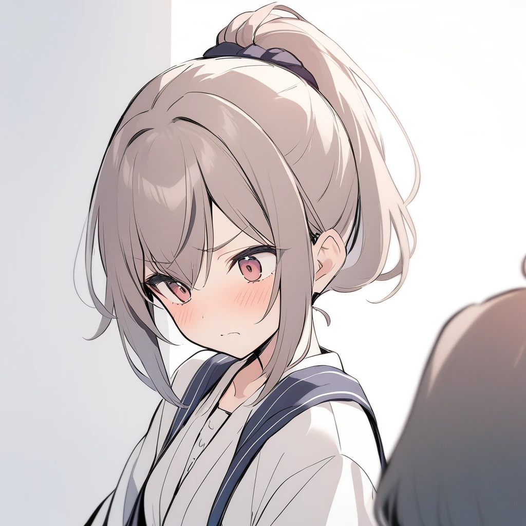 One girl,ponytail、Contempt、、