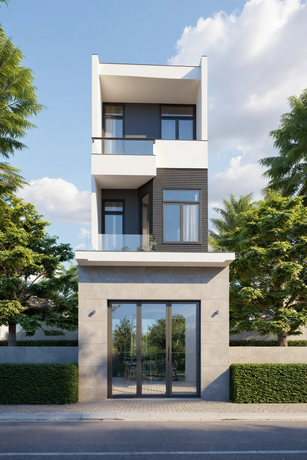 Raw photo,Masterpiece, high quality, best quality, authentic, super detail,
exterior, outdoors, house style modern on the street, glass windows, gate, wall curved, style Zaha Hadid
road,pavement, trees, sky, cloud, (daylight:1.1)