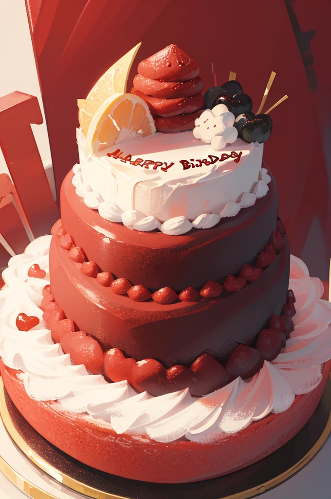 HAPPY Birthday,4K,high resolution,red, colorful,Cake illustration,No people,colorfulな風船,pastel colour