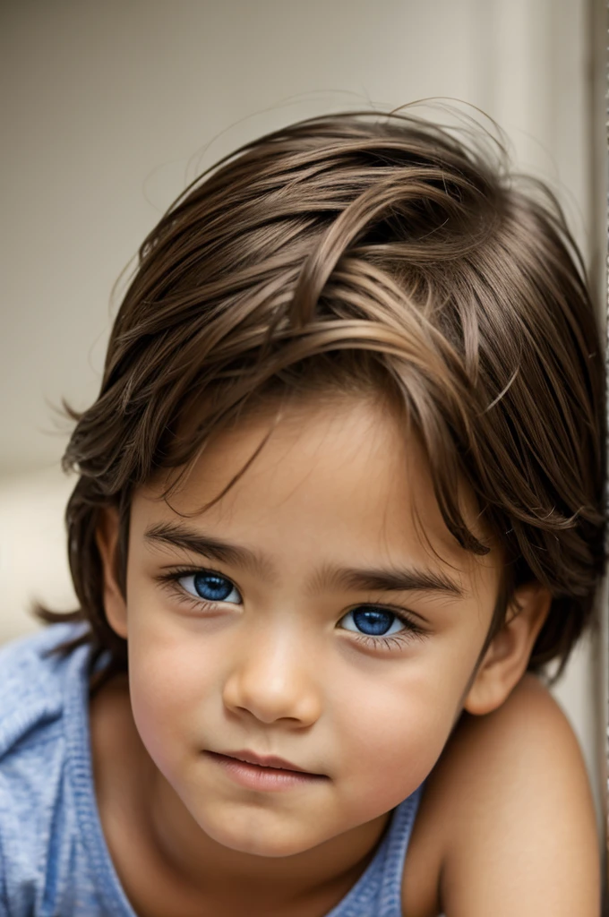 Boy with medium light brown hair, blue eyes, and light skin