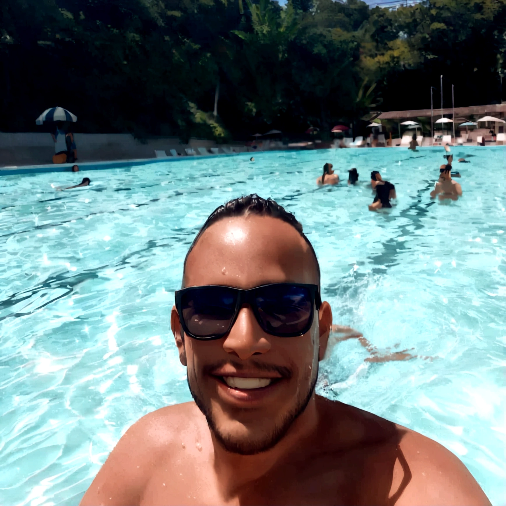 there is a man who is standing in a pool with sunglasses, caio santos, sitting in pool, david rios ferreira, carmelo blandino, icaro carvalho, On a sunny day, Andreia Rocha, in sao paulo, in the water, in the water, powder Nándor Katona, in the water! up to the shoulders