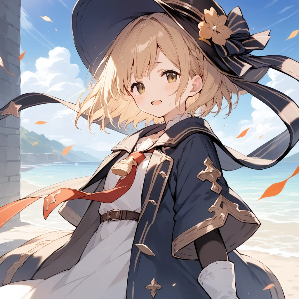 score_9, score_8_up, score_7_up, source_anime, best quality, masterpiece, official art, absurdres, highres, ultra-detailed,waifu2x,Collection: Slice of Life,break,djeeta \(granblue fantasy\),short hair, blonde hair, gloves, hat, brown eyes, jacket, sweat, open mouth, sleepily,  outdoors, wind,break,(clear line illustration:1.2), super detailed skin,very high resolution, very aesthetic, Best sexual lighting powered by famous artist, 8k,cute picture,beauty illustration,photoshop_(medium),,(Detailed Lighting),best anime 8k konachan wallpaper, pixiv contest winner, 