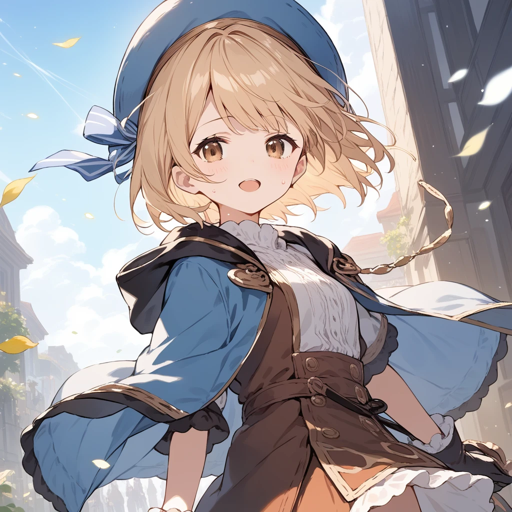 score_9, score_8_up, score_7_up, source_anime, best quality, masterpiece, official art, absurdres, highres, ultra-detailed,waifu2x,Collection: Slice of Life,break,djeeta \(granblue fantasy\),short hair, blonde hair, gloves, hat, brown eyes, jacket, sweat, open mouth, sleepily, outdoors, wind,break,(clear line illustration:1.2), super detailed skin,very high resolution, very aesthetic, Best sexual lighting powered by famous artist, 8k,cute picture,beauty illustration,photoshop_(medium),,(Detailed Lighting),best anime 8k konachan wallpaper, pixiv contest winner,