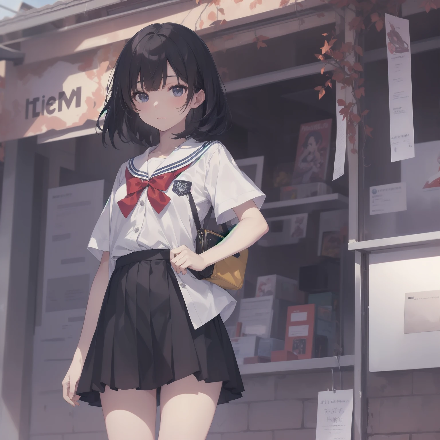 ultra-absurdres-Top quality by artist God, ultra-detailed, high resolution, anime moe artstyle, best anime 8k konachan wallpaper, pixiv contest winner, pool:2810, perfect anatomy,break, 1girl, (Please draw a girl walking sleepily to school alone. )break,(Solo,little female, 13-year-old:1.3),Full limbs, complete fingers,a junior high school student, (very short hair), short cut, flat chest, , small butt, small black eyes, beautiful detailed eyes, well-proportioned iris and pupils, expressive eyes, highres detailed hair, soft expression, salor school_uniform, sailor collar, serahuku, bow, pleated skirt,(Detailed Lighting), (Detailed background), in the School commute route. break,super detailed skin, Best cinematic lighting powered by famous artist, 8k,beauty illustration,photoshop_(medium),very aesthetic,break,((artist:yamamoto_souichirou )), artist:clamp ,artist:carnelian ,artist:kantoku ,