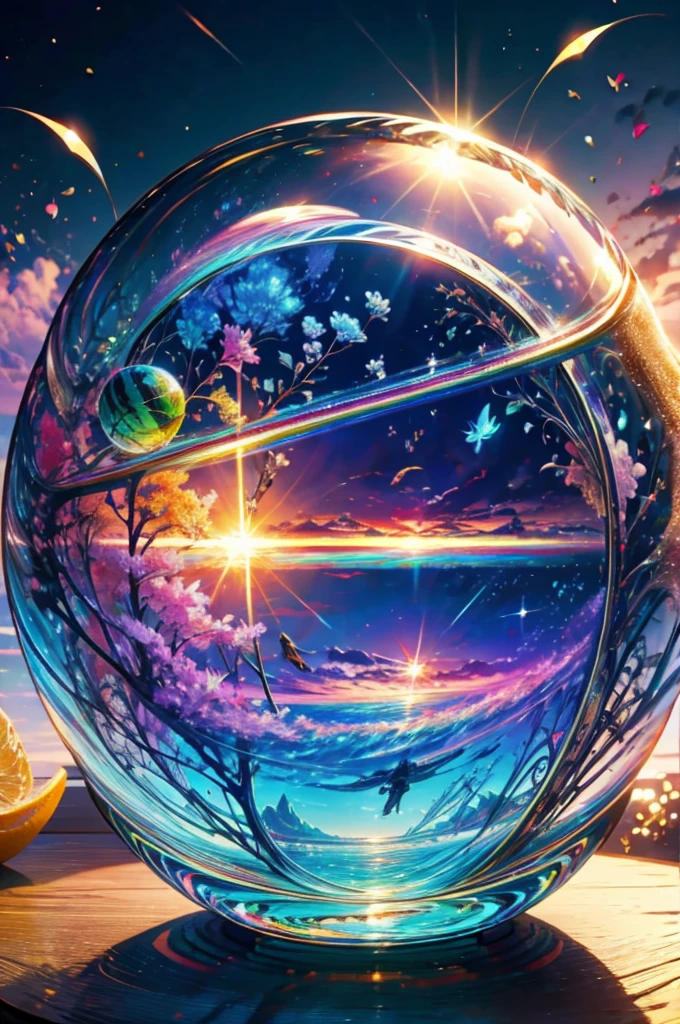 (Highest quality), (8K), (Highest quality), (live-action), (Realistic photos), summer、summerを感じる物、summerを感じる風景, watermelon、blue sky, Rainbow and sunshine shining.16K, Ultra-high resolution, Shining in rainbow colors、to be born,wonderful ,future、Iridescent、The world 30 years from now。