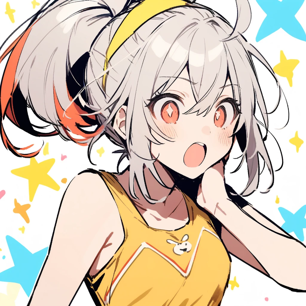 One girl,ponytail、Proud、adult、Small breasts、Confident々、Mouth to the mouth、Wacky hairstyle