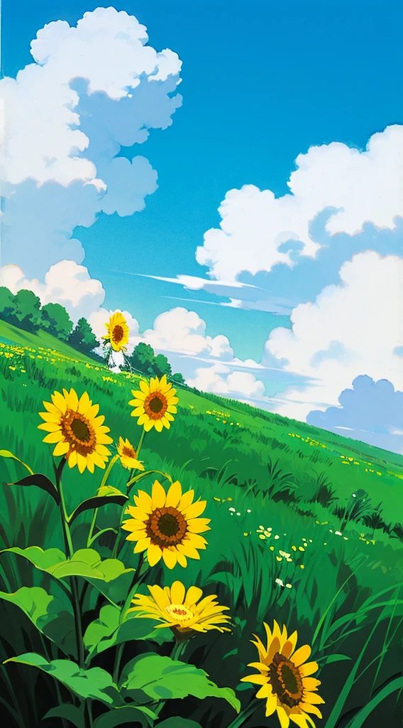 (((Highest quality))),green_null, cloud, cloudy_null, condensation_Trail, Dandelion, Day, Field, flower, flower_Field, Holding_flower, horizon, I am the bad guy_Yuuka, Mountain, Mountainous_horizon, Outdoor, null, straw_Have, summer,Giant,the body is white
