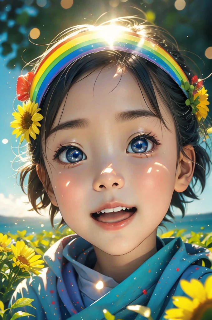 (Highest quality), (8K), (Highest quality), (live-action), (Realistic photos), summer、summerを感じる物、summerを感じる風景, watermelon、blue sky, Rainbow and sunshine shining.16K, Ultra-high resolution, Shining in rainbow colors、to be born,wonderful ,future、Iridescent、The world 30 years from now。