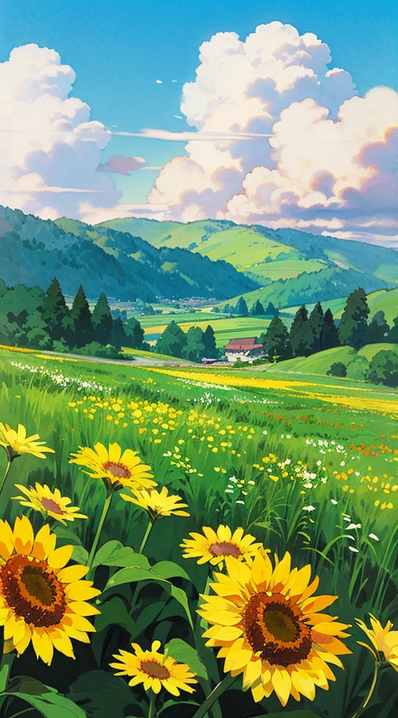 (((Highest quality))),green_null, cloud, cloudy_null, condensation_Trail, Dandelion, Day, Field, flower, flower_Field, Holding_flower, horizon,  Mountain, Mountainous_horizon, Outdoor, null, straw_Have, summer,Giant,the body is white,Monster,central,cloudより大きい