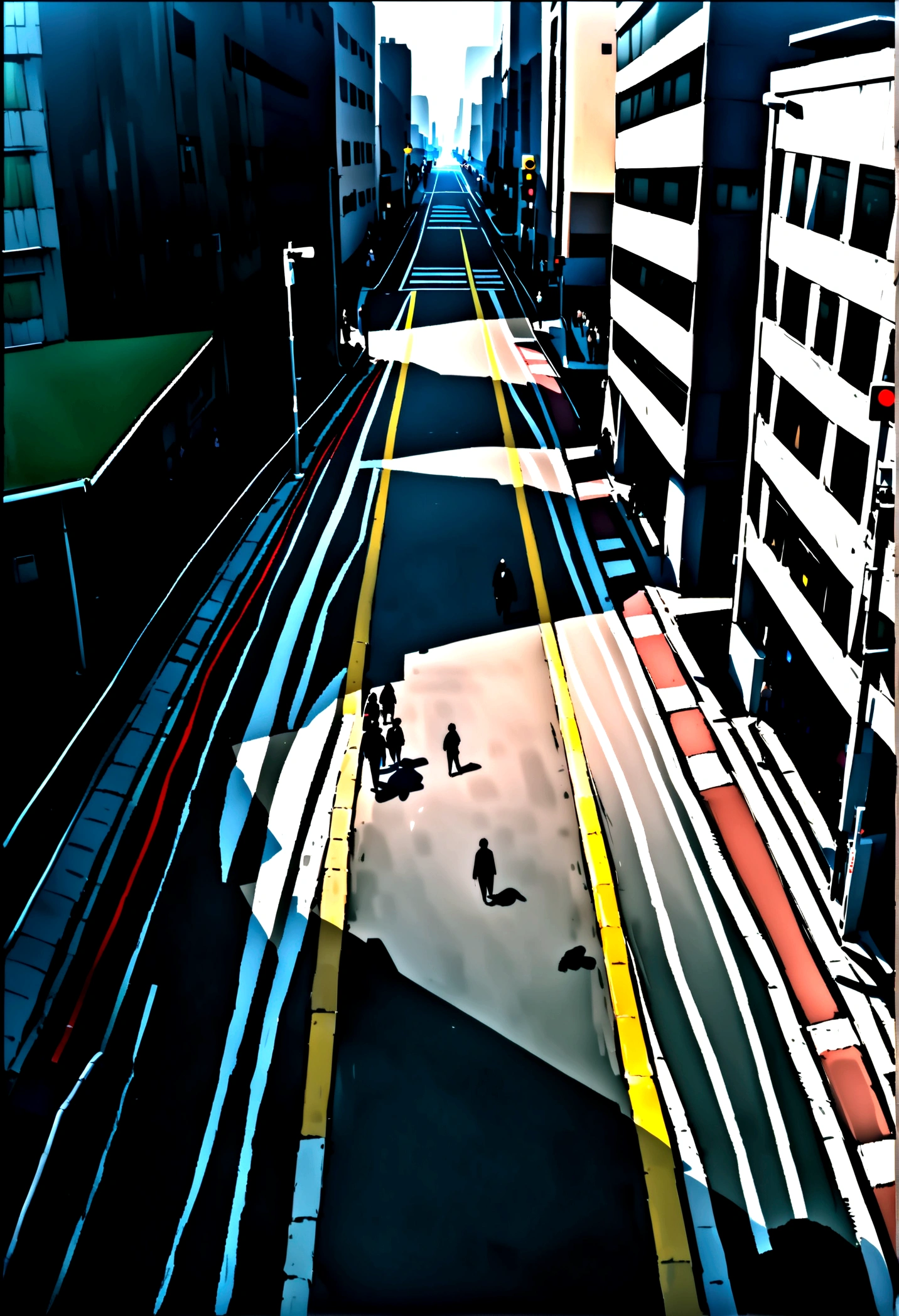 sidewalks occupied by a lot of people, street planned for pedestrian crossing, ultra resolution, drone image
