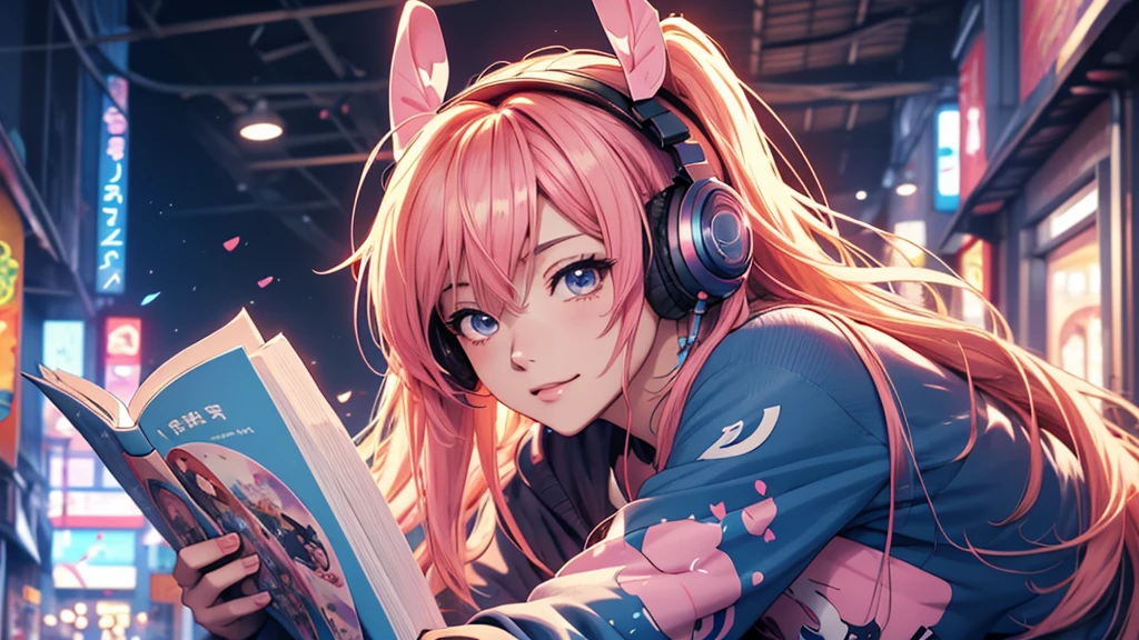 Woman wearing headphones, Anime Style 4 k, anime wallpaper 4k, anime wallpaper 4k, 4k anime wallpaper, anime art wallpaper 4k, anime art wallpaper 4k, Anime Style. 8K, Anime atmosphere, , Ultra HD Anime Wallpaper, Anime Art Wallpaper 8K, Anime Background,landscape、reading