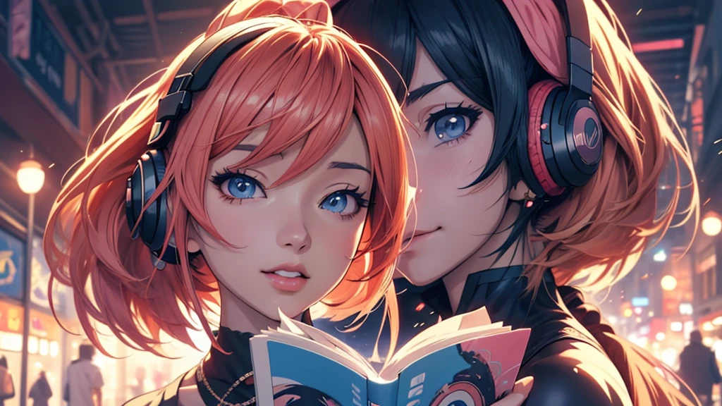 Woman wearing headphones, Anime Style 4 k, anime wallpaper 4k, anime wallpaper 4k, 4k anime wallpaper, anime art wallpaper 4k, anime art wallpaper 4k, Anime Style. 8K, Anime atmosphere, , Ultra HD Anime Wallpaper, Anime Art Wallpaper 8K, Anime Background,landscape、reading