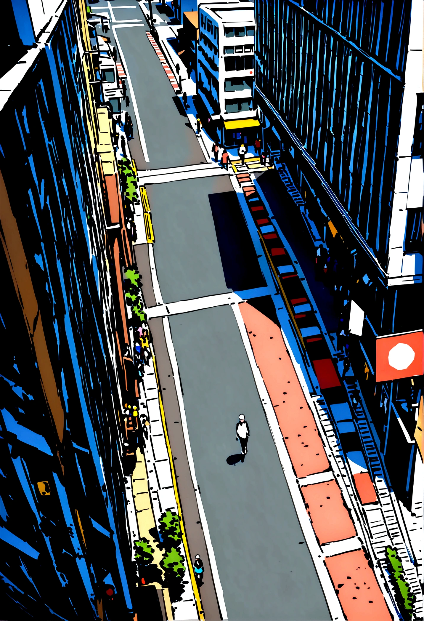 sidewalks occupied by a lot of people, street planned for pedestrian crossing, ultra resolution, drone image