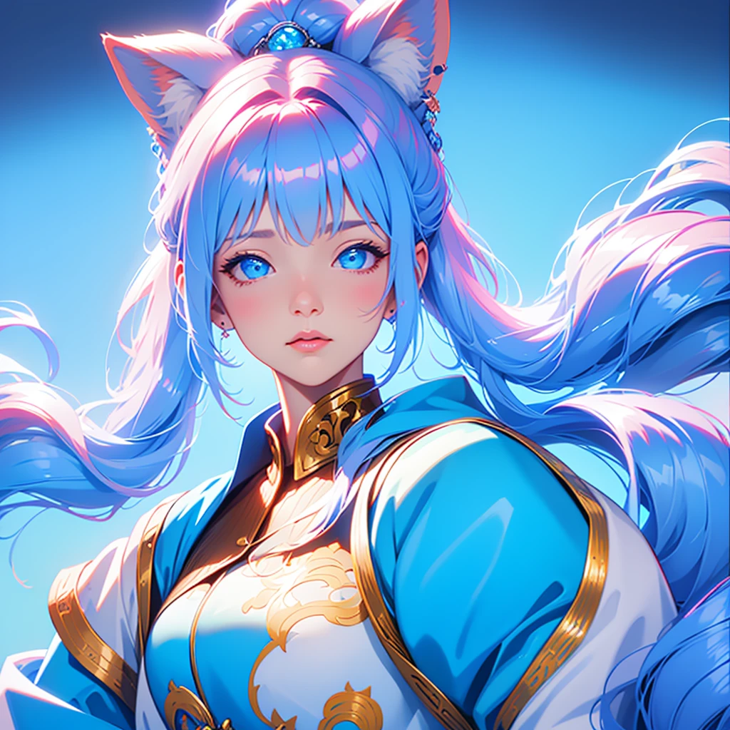 1 girl, Blue fur, Wolf Girl, Medium chest, , Portraiture, Simple Background, (Furry:1.5) 