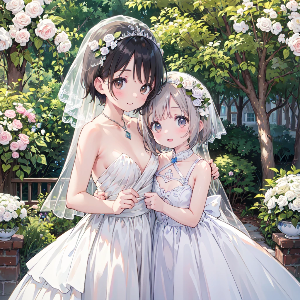 masterpiece, ((Highest quality))、wedding、immatsuri
immiu
imchika
imana、(4 cute naked girls、A good friend、Standing side by side、kawaii:1.4、12 years old、smile:1.3、smile、Mr.々Hair style、pubic hair、Smaller breasts)、(((Full nudity、Exposing the breasts、Pussy)))、(Realistic and detailed skin texture、pale pastel wedding dresses:1.2、gem、hair ornaments、Veil、See-through)